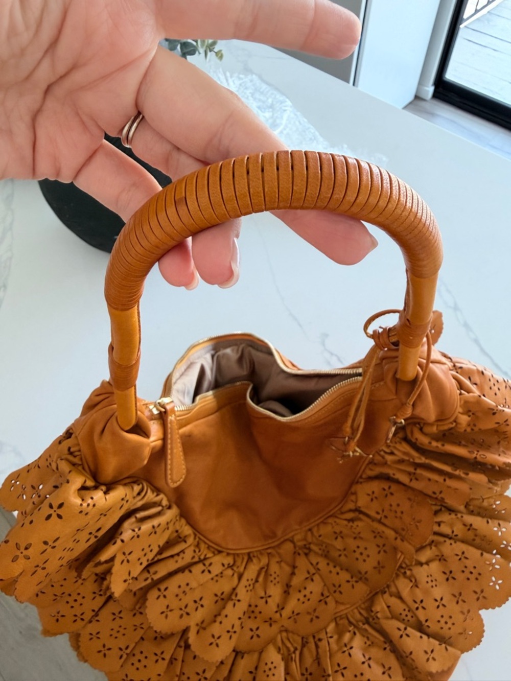 Dior leather Orange Floral Cutout Hobo Bag - Picture 9 of 12